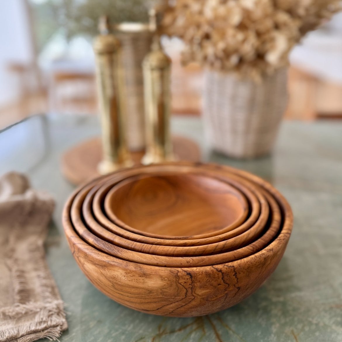 Teak Kom Set - WoodCraft - Handgemaakt Ontwerp - Nesting Stijl