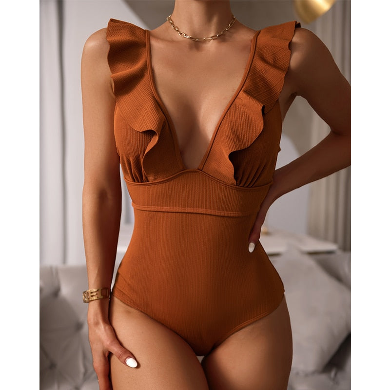 Eén-Delig Badpak - LuxeWave - Ruffle Design - Push-Up Ondersteuning