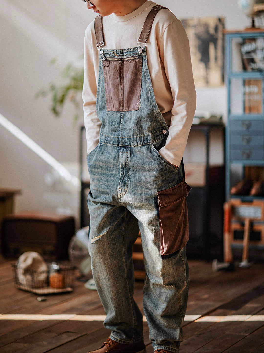 Denim Tuinbroek - RetroFit - Contrastkleur - Casual Design