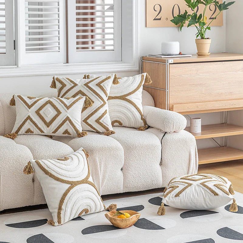 Boho Kussenhoes - Tazzura - Zachte Katoenen Stof - Decoratief Kwastjesontwerp