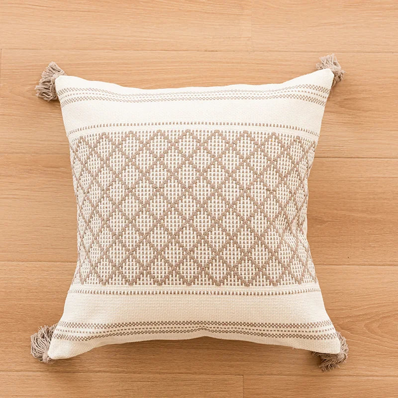 Boho Kussenhoes - Tazzura - Zachte Katoenen Stof - Decoratief Kwastjesontwerp
