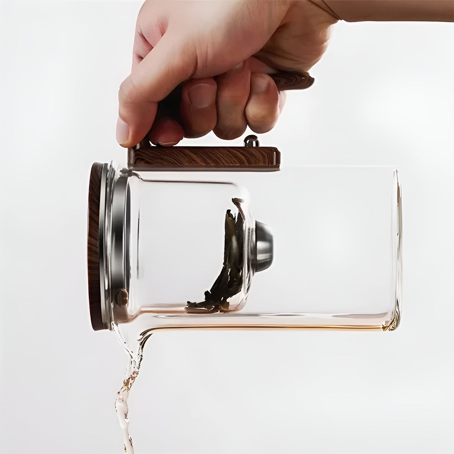 Glazen Theepot - BrewEase - Houten Handvat - Ingebouwde Zeef