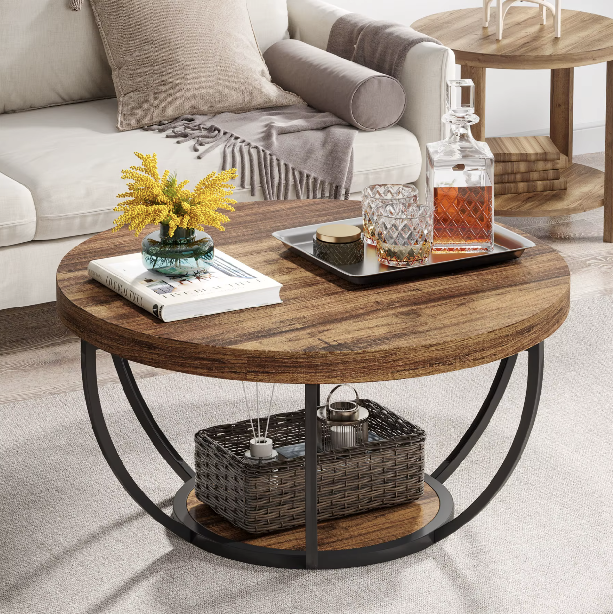 Ronde Salontafel - Furnivo - 2-Lagen Design - Industriële Metalen Frame