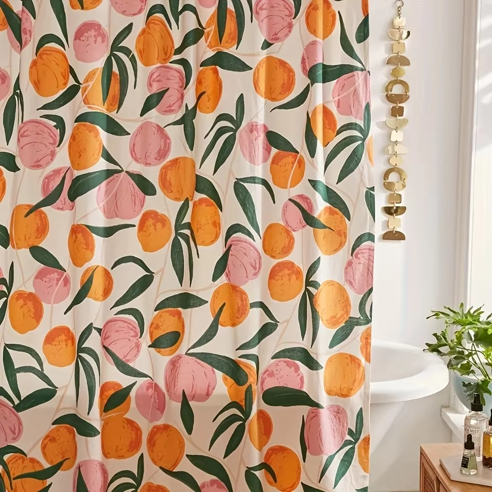 Douchegordijn - AquaBloom - Levendig Oranje - Badkamerdecoratie