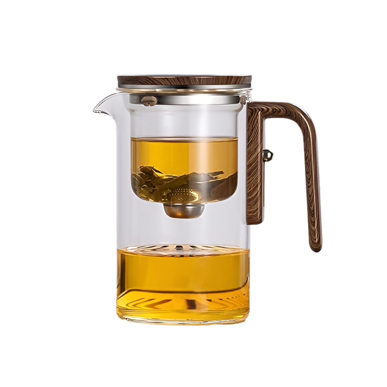 Glazen Theepot - BrewEase - Houten Handvat - Ingebouwde Zeef