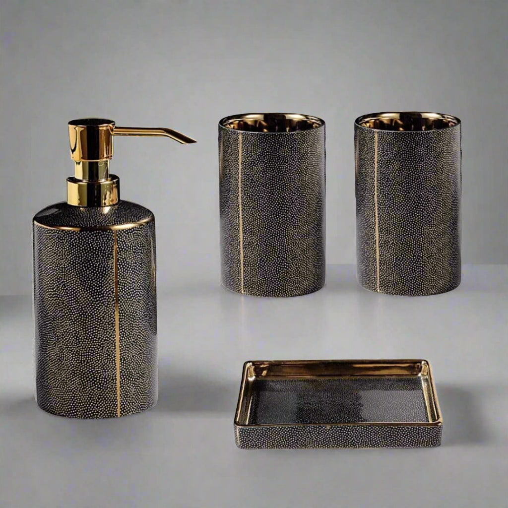 Badkameraccessoires Set - Luxura - Keramische Dispenser - Gouden Details
