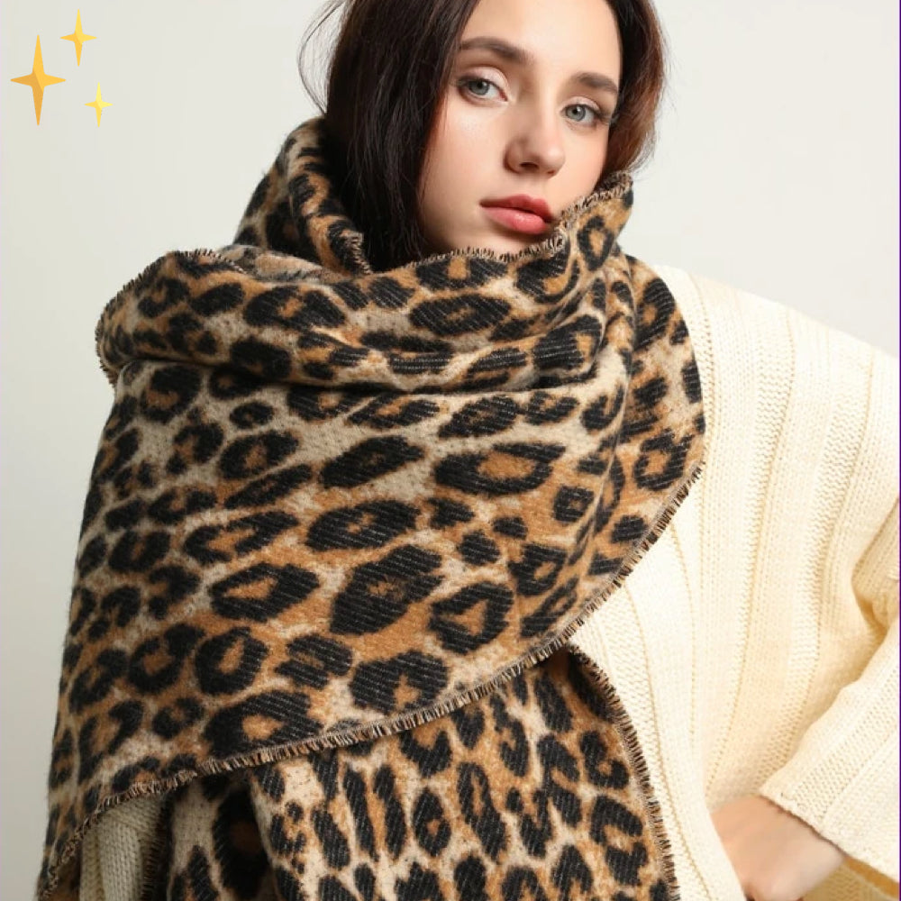 Winter Sjaal - CozyWrap - Luipaardprint - Warme Wol