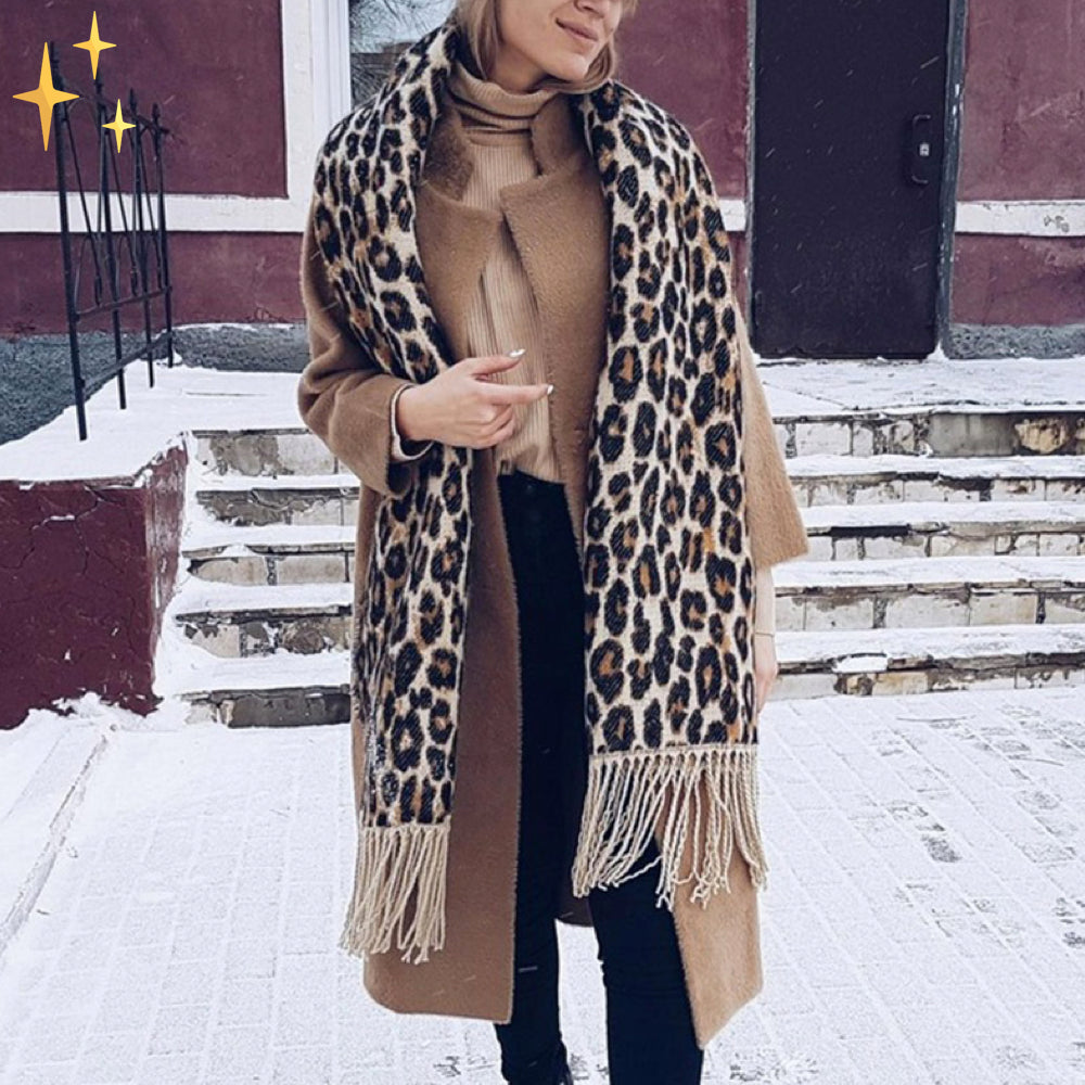 Winter Sjaal - CozyWrap - Luipaardprint - Warme Wol