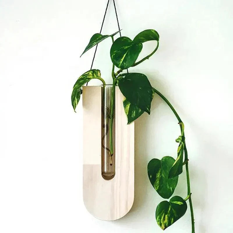 Muurvaas - NatureGrow - Houten Ophanghaak - Glazen Buis