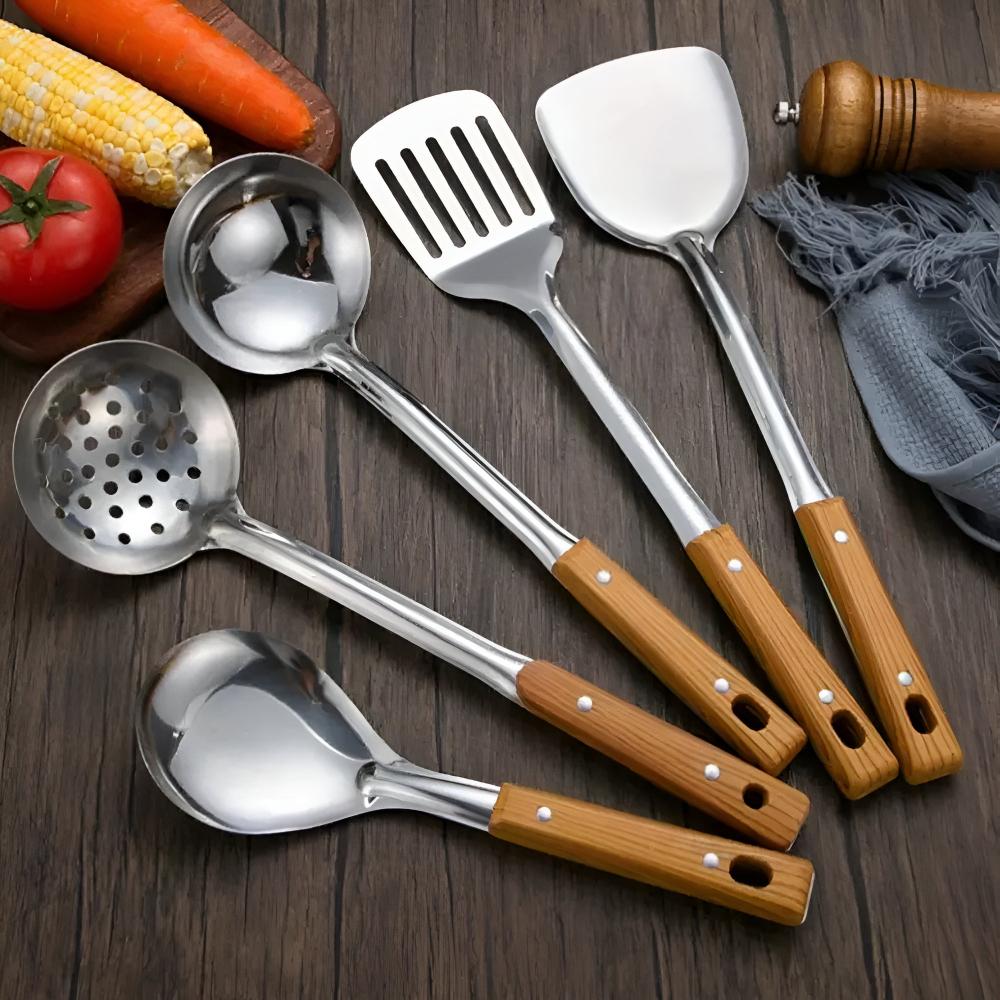 Keukengerei Set - ChefCraft - Roestvrijstaal - Houten Handvaten
