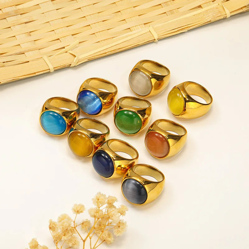 Statement Edelsteen Ring - Lioraza - Kattenoog Kristal - Verstelbare Mode Sieraden