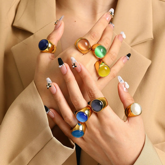 Statement Edelsteen Ring - Lioraza - Kattenoog Kristal - Verstelbare Mode Sieraden