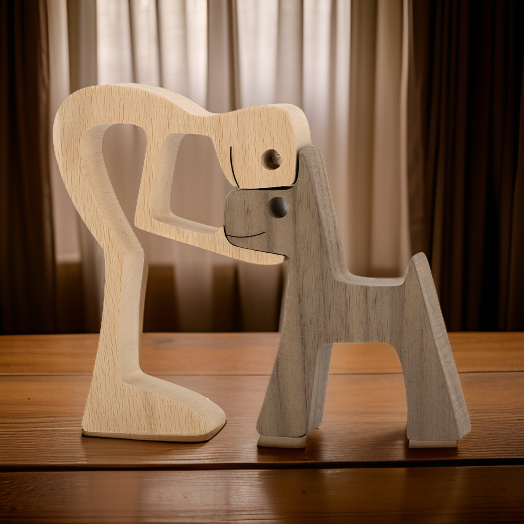 Houten Beeld - CraftX - Handgemaakte Hond & Baas Beeld - Uniek Cadeau Decoratie