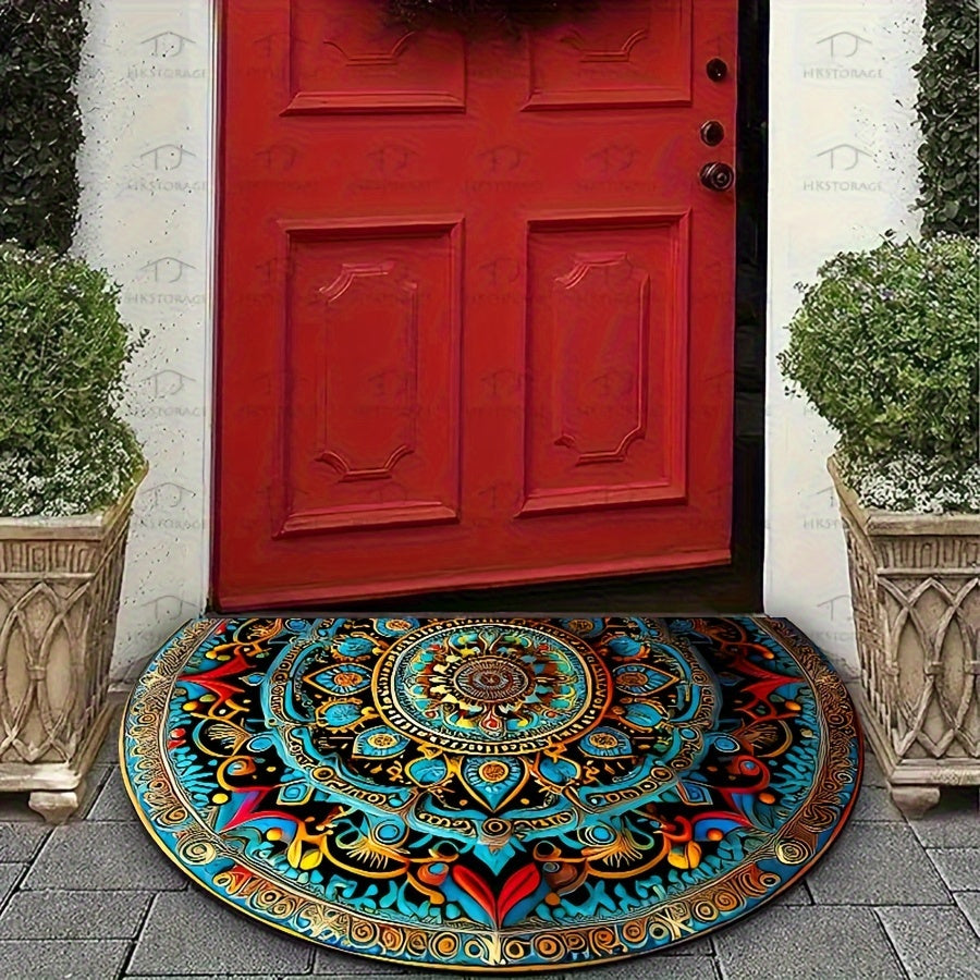 Halfronde Deurmat - Mandovia - Boho Mandala Ontwerp - Antislip Vloerkleed voor de Ingang