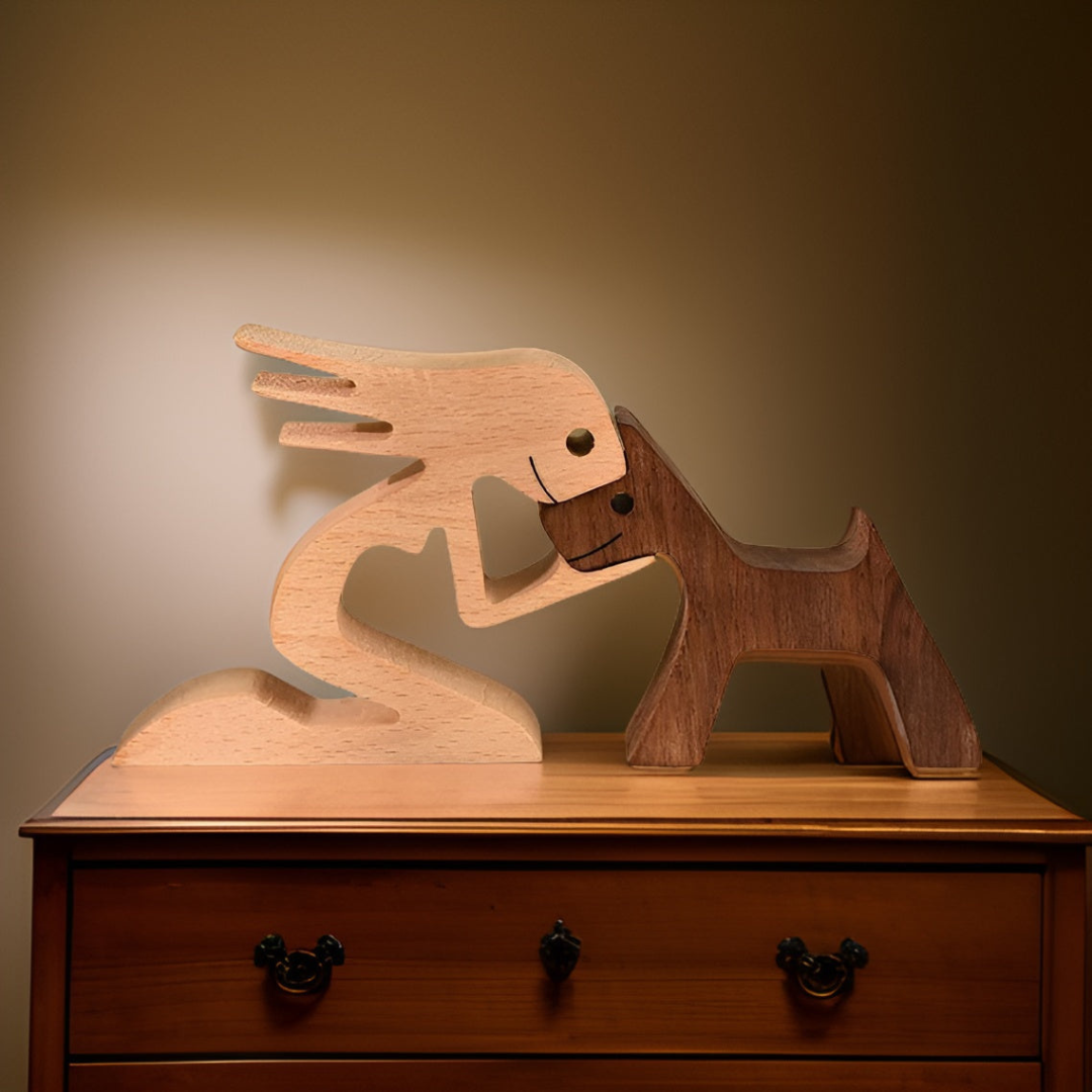 Houten Beeld - CraftX - Handgemaakte Hond & Baas Beeld - Uniek Cadeau Decoratie