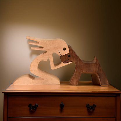 Houten Beeld - CraftX - Handgemaakte Hond & Baas Beeld - Uniek Cadeau Decoratie