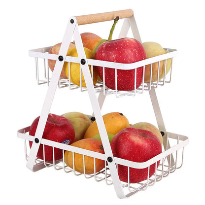 Fruitschaal Standaard - Frutivo - Metalen Opslag - Houten Handvat Ontwerp