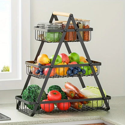 Fruitschaal Standaard - Frutivo - Metalen Opslag - Houten Handvat Ontwerp