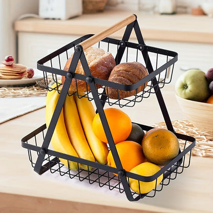 Fruitschaal Standaard - Frutivo - Metalen Opslag - Houten Handvat Ontwerp