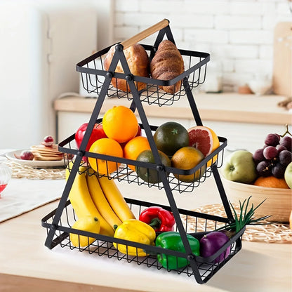 Fruitschaal Standaard - Frutivo - Metalen Opslag - Houten Handvat Ontwerp