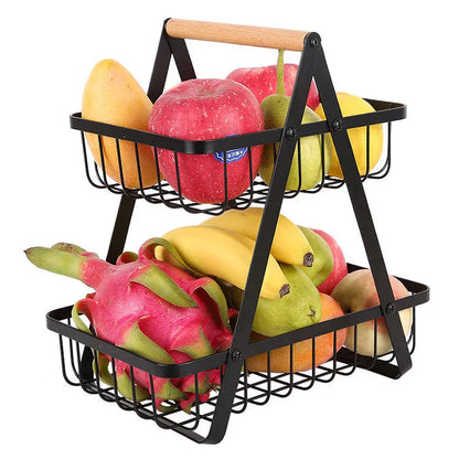 Fruitschaal Standaard - Frutivo - Metalen Opslag - Houten Handvat Ontwerp