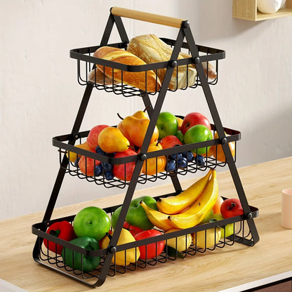 Fruitschaal Standaard - Frutivo - Metalen Opslag - Houten Handvat Ontwerp