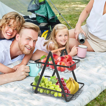 Fruitschaal Standaard - Frutivo - Metalen Opslag - Houten Handvat Ontwerp
