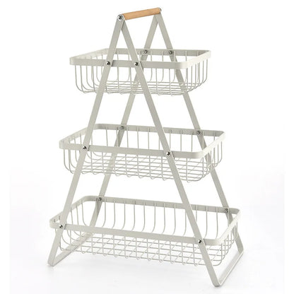Fruitschaal Standaard - Frutivo - Metalen Opslag - Houten Handvat Ontwerp