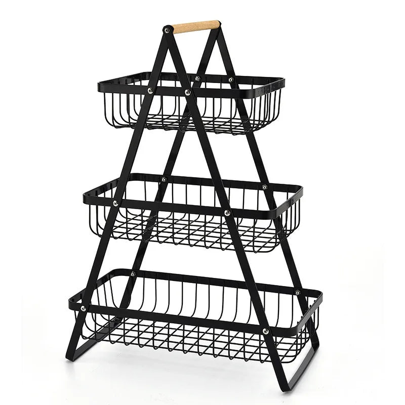 Fruitschaal Standaard - Frutivo - Metalen Opslag - Houten Handvat Ontwerp