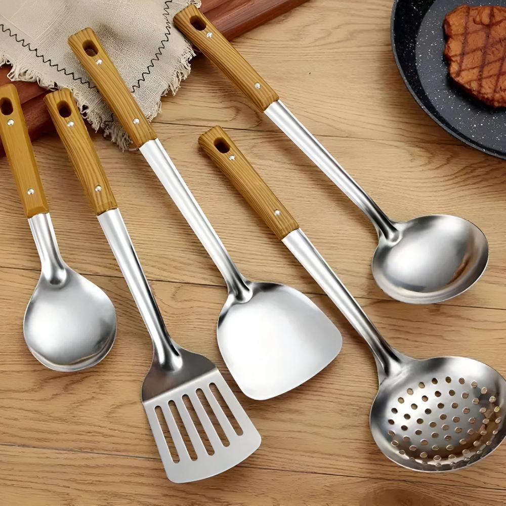 Keukengerei Set - ChefCraft - Roestvrijstaal - Houten Handvaten