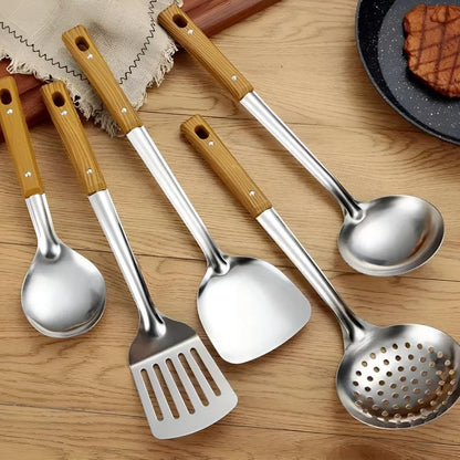 Keukengerei Set - ChefCraft - Roestvrijstaal - Houten Handvaten