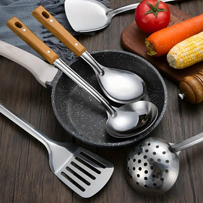 Keukengerei Set - ChefCraft - Roestvrijstaal - Houten Handvaten