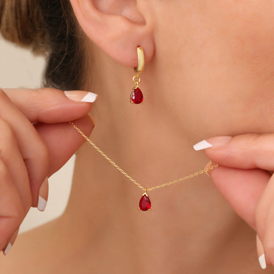 Sieraden Cadeauset - Garnalya - Januari Geboortesteen Bedel - Elegante Granaat Ontwerp