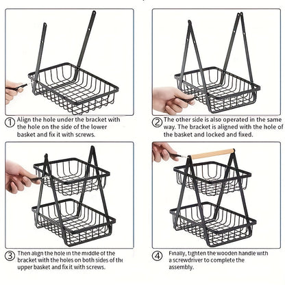 Fruit- en Groentemand - Harvest - Metalen Design - Houten Handvat