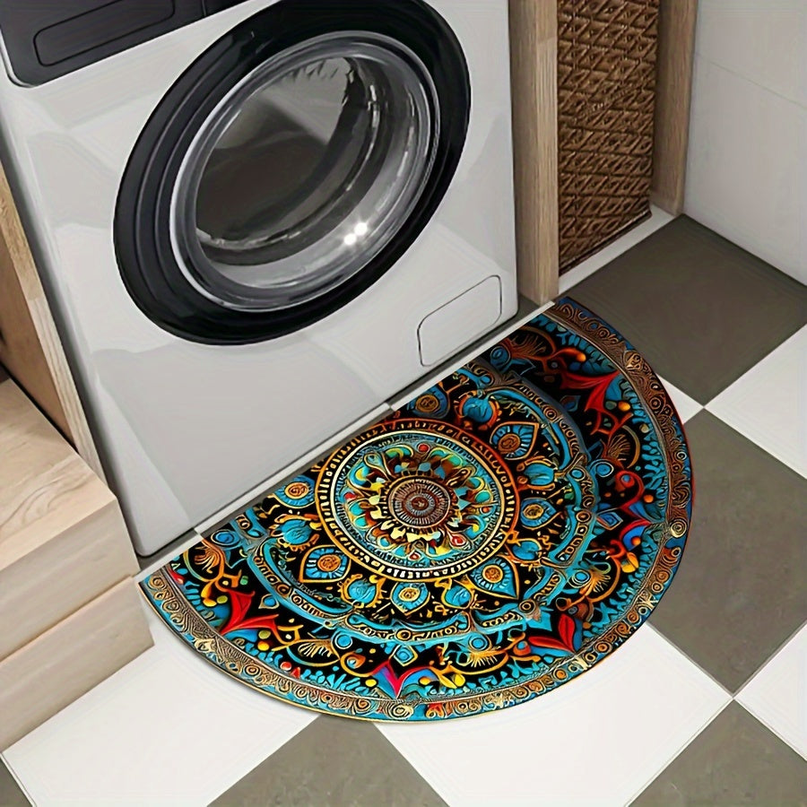 Halfronde Deurmat - Mandovia - Boho Mandala Ontwerp - Antislip Vloerkleed voor de Ingang