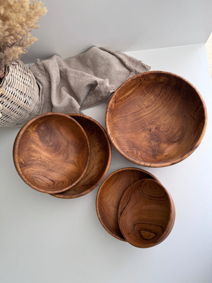 Teak Kom Set - WoodCraft - Handgemaakt Ontwerp - Nesting Stijl