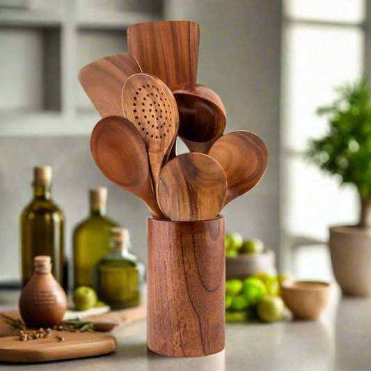 Houten Keukengerei Set - EcoCraft - Ergonomisch Ontwerp - Duurzaam Materiaal