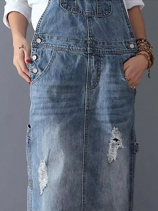Denim Jurk - RetroFit - Rug Split Design - Versleten Look