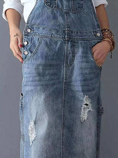 Denim Jurk - RetroFit - Rug Split Design - Versleten Look