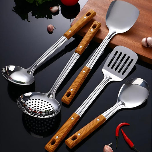 Keukengerei Set - ChefCraft - Roestvrijstaal - Houten Handvaten