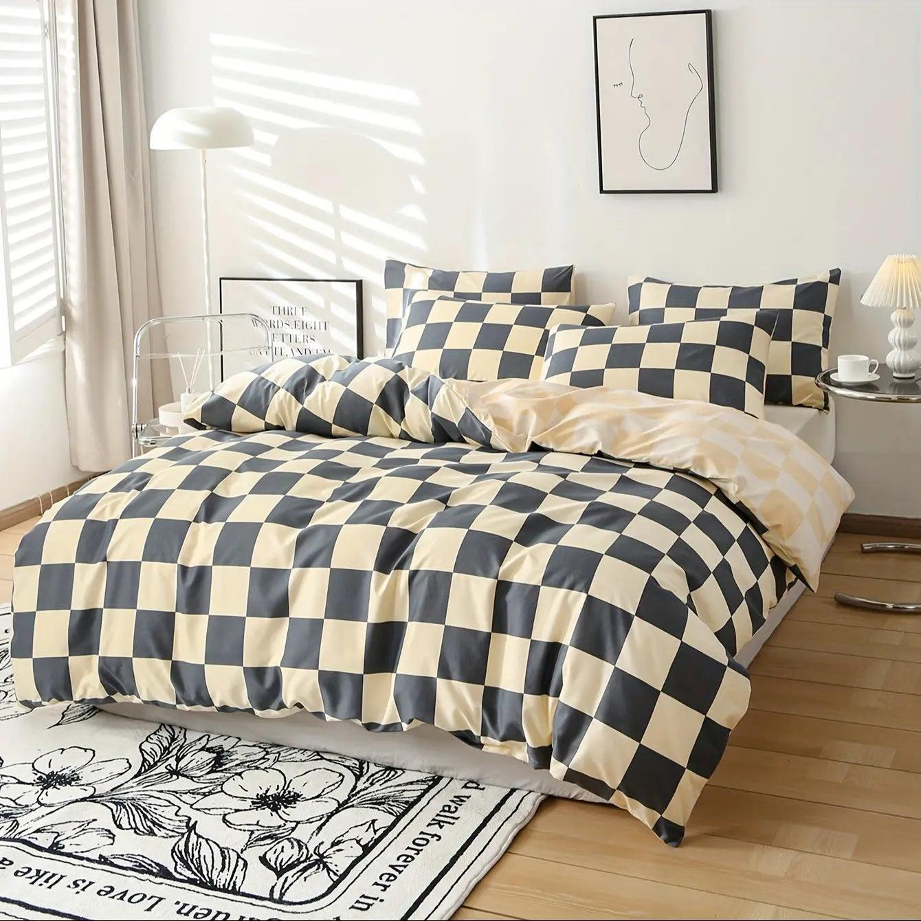 Dekbedovertrek Set - CozyHome - Geruit Patroon - Zacht Comfort