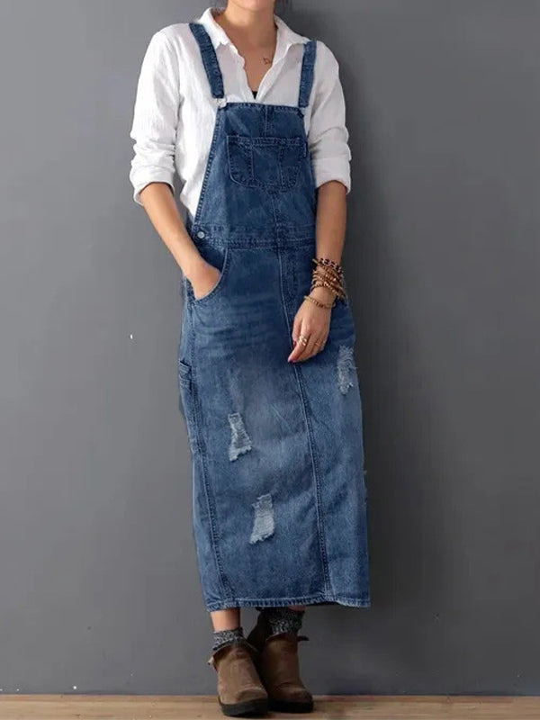 Denim Jurk - RetroFit - Rug Split Design - Versleten Look