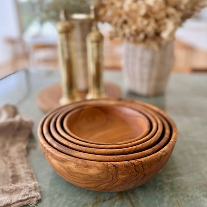 Teak Kom Set - WoodCraft - Handgemaakt Ontwerp - Nesting Stijl