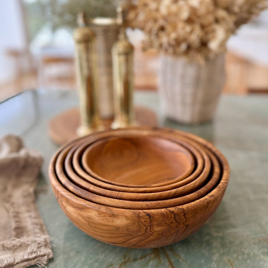 Teak Kom Set - WoodCraft - Handgemaakt Ontwerp - Nesting Stijl