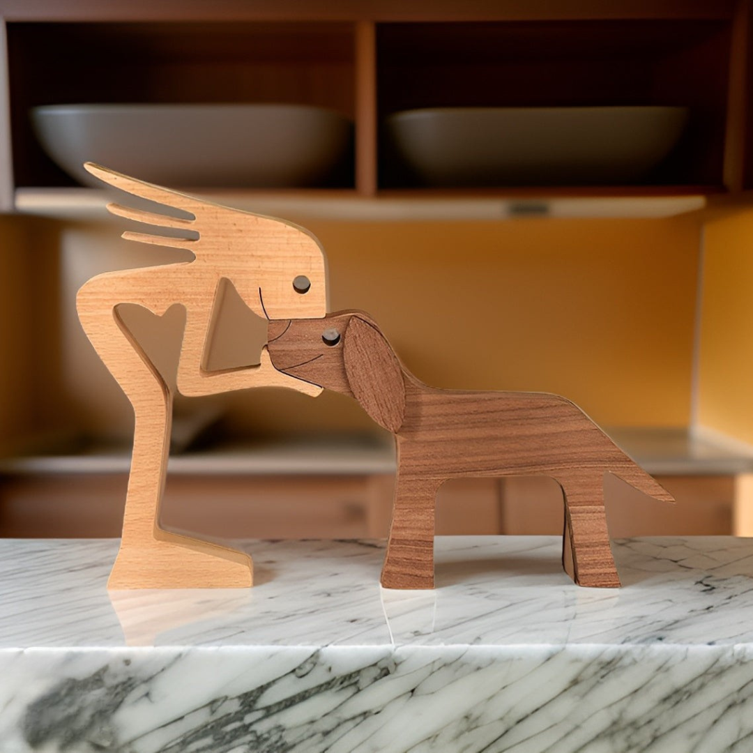 Houten Beeld - CraftX - Handgemaakte Hond & Baas Beeld - Uniek Cadeau Decoratie