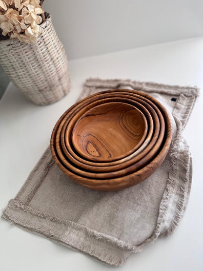 Teak Kom Set - WoodCraft - Handgemaakt Ontwerp - Nesting Stijl