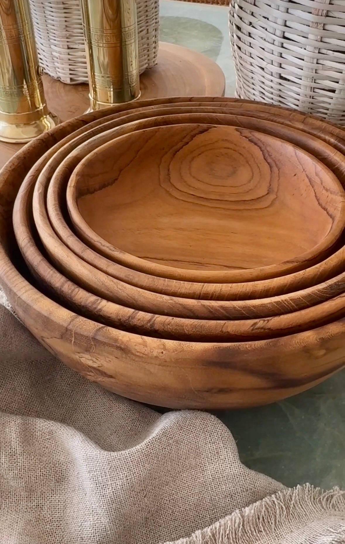 Teak Kom Set - WoodCraft - Handgemaakt Ontwerp - Nesting Stijl