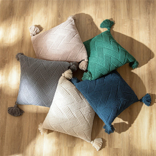 Kussenhoes - PlushSoft - Chenille Stof - Nordic Pompons