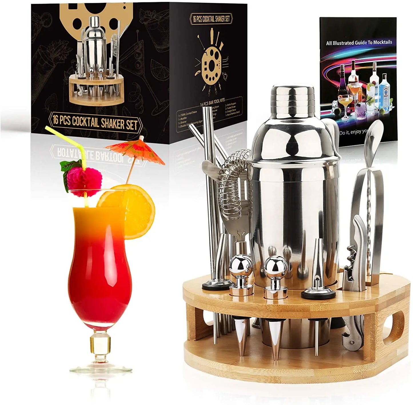 Cocktailshakerset - MixMaster - 16-delig bargereedschap - Roestvrij staal