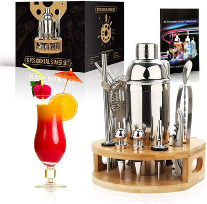 Cocktailshakerset - MixMaster - 16-delig bargereedschap - Roestvrij staal